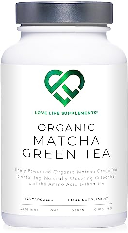 Organic Matcha Green Tea Capsules, 2 Month Supply - 120 Capsules, 1000mg with 50mg ECGC per Serving (Lab Tested), Powerful Anti-Oxidant, No Fillers, Pure Matcha Powder - Love Life Supplements