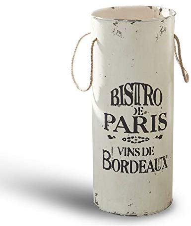 Loberon Schirmständer Bordeaux, charmantes Antik-Finish, Vintage-Druck mit französischem Flair, Material-Mix, Flurzubehör, Aufbewahrung, Eisen, Jute, antikweiß