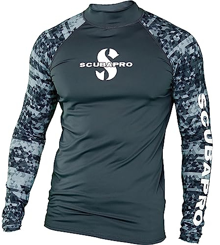 SCUBAPRO UPF 50 Rash Guard Long-Sleeve Men’s Diving Shirt, for Scuba Diving and Water Sports, Pull-On Polyester Exposure Protection Layer, Medium, Graphite