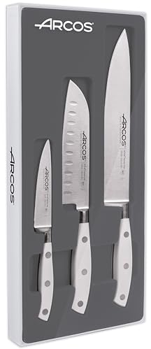 Arcos Set Coltelli Forgiati 3 Pezzi – Acciaio Inossidabile con Lama Sottile e Bordi Lisci, Manico Ergonomico in Poliossimetilene POM – Serie Riviera Blanc, Colore Bianco