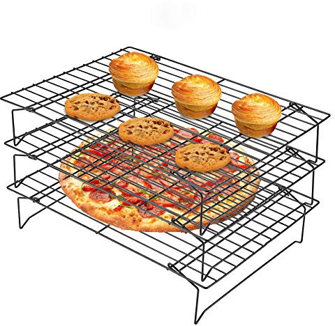 Griglia di Raffreddamento a 3 Ripiani, Griglia da Pasticceria in Acciaio Inossidabile, Antiaderente, Griglia di Cottura per Biscotti/Torte/Pane, 34 x 24,5 x 19,5 cm