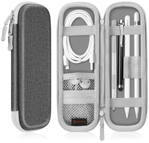 Fintie Hülle für Apple Pencil Pro/ (USB-C) & Apple Pencil 2/1 - Kunstleder Stifthalter Samsung, Surface Pro Stylus Pen Tasche Schutzhülle mit Ablagefach für USB Kabel, Grau