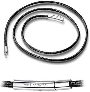 ChainsHouse Personalisiert Kette mit Gravur Herren Damen Geflochtene Lederkette 2/3mm Halskette mit Verschluss Kunstlederkette Schwarz/Braun Wachsschnurband Lederseil Halsband für Männer Frauen