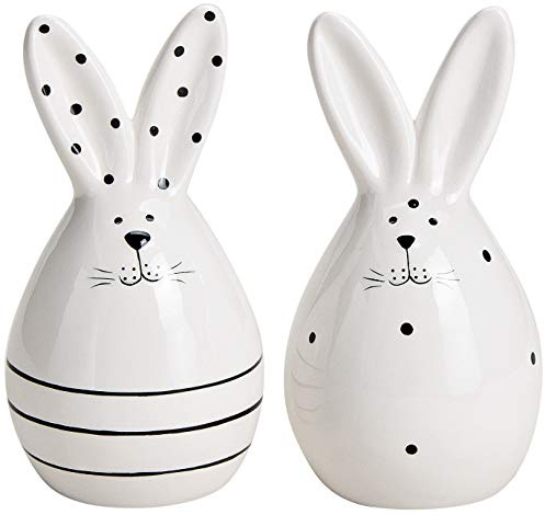 matrasa Osterhasen in Ei Form 2er Set - 7x14cm Schwarz Weiss - Dekohase Osterdeko Dekoration Ostern