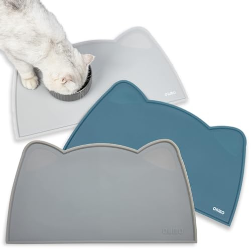 OHMO Napfunterlage für Kleine Hunde und Katze, 46x25cm, Unterlage für Katzennapf, rutschfeste Futterunterlage aus Silikon, Wasserdicht, Grau
