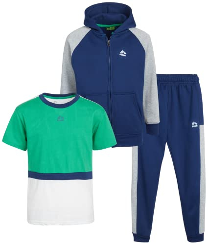 RBX Boys Sweatpants Set - 3 Piece Fleece Pullover Boys Hoodies Athletic Shirt & Kids Jogger Sweatpants Activewear Set (4-12), Size 10, Navy
