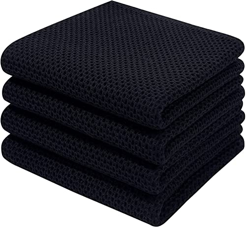 Moosfor Geschirrtücher 100% Baumwolle, 4er Set 32 x 72 cm, Weiche Geschirrhandtücher Küchenhandtücher Saugfähig Küchentücher Dicke Premium Geschirrtuch Spüllappen Putzlappen, Schwarz