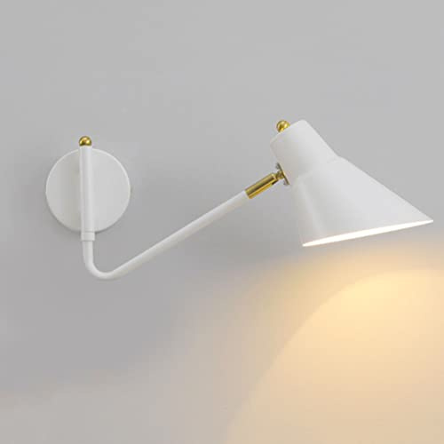 Wandleuchte mit Verstellbarem Schwenkarm Schlafzimmer Nachttisch-Wandlampe Wohnzimmer Wand-Leselampe Flexible Einstellbarer Schirm aus Metall Innen Industrielampe Wandspot E27 Wandbeleuchtung,Weiß