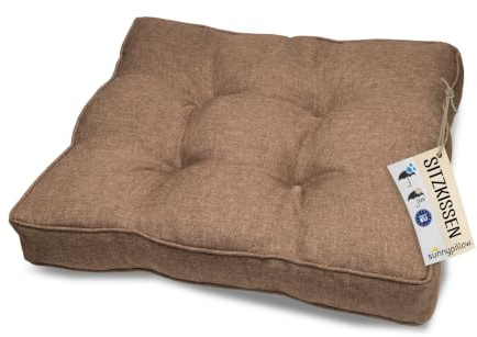 sunnypillow Coussin de Jardin pour Chaise Fauteuil Rotin - Galette de Chaise Anti UV - Extérieur Impermeable – Coussin de Sol idéal pour Balcon, Terrasse - 60 x 60 x 10 cm - Brun