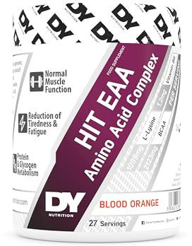 DY Nutrition HIT EAA Essential Amino Acids Complex with BCAAs, L-Lysine & Vitamin B6 | Muscle Repair & Recovery Supplement Intra Workout Powder, 27 Servings, 360g (Blood Orange)