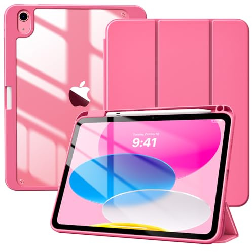 TiMOVO Hülle für iPad A16 11. Gen 11&10. Gen 10,9, Wassermelone Rot | Stifthalter, Schlank Trifold Ständer, Klare Transparent Rückseite, Automatisches Aufwachen & Schlafen