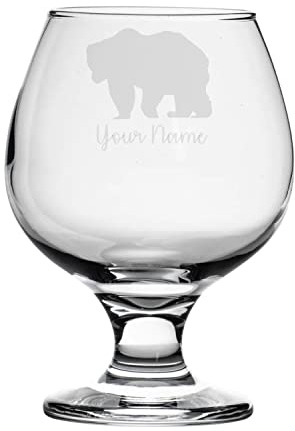 Personalised Bear Engraved Brandy Snifter Glass, Animal Gift for Women, Gift for Men