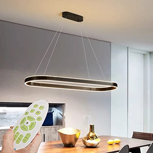 Modern LED Pendelleuchte Esstisch Hängelampe Licht Höhenverstellbar Bürolampe Küchenlampe Wohnzimmerlampe dimmbar mit Fernbedienung Wohnzimmer Esszimmer Dekor Hängeleuchte (Schwarz, L80cm 68W)