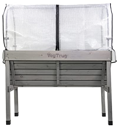 mgc24 Hochbeet Vegtrug Klassik aus Zedernholz V-Form mit Schutzhaube und Vlieseinlage - 117x76x134 cm - grau - Premium Hochbeet-Set für nachhaltiges Urban Gardening auf dem Balkon, Terrasse, Garten