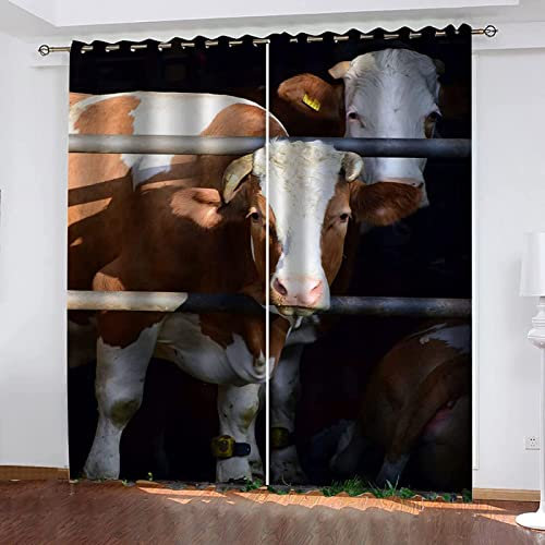 Vorhang Blickdicht Milchkuh Gardinen mit Ösen 3D Landleben Bauernhof Tiere Blickdichte Vorhänge Thermovorhang Kälteschutz Verdunklungsvorhänge für Wohnzimmer Schlafzimmer 2er Set 140x145 cm（BxH)