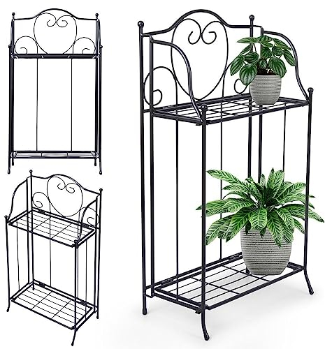Vilde Pflanzenregal Blumenregal Pflanzenständer Blumensäule Pflanzentreppe 2-stufig aus Metall schwarz 34,5x18,5x65cm