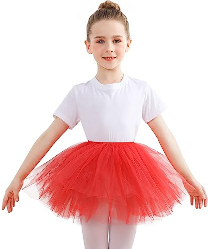 DGSHIRLDJO Tüllrock Kinder Mädchen Tutu Röcke, 5 Lagen Minirock Tüll Ballett Röcke Tanz Tutus für Mädchen Geburtstag Geschenke täglich tragen Halloween Kostüm (Rot)