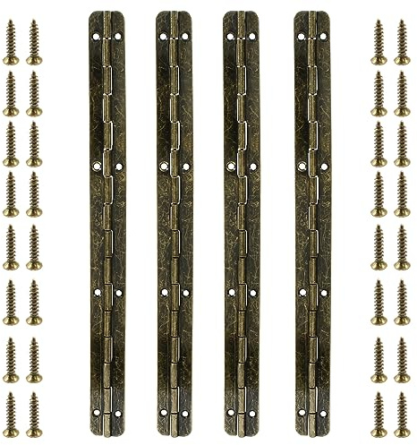 Moicstiy 4 PCS Antique Bronze Long Folding Hinge Wooden Box Gift Hinge Piano Hinges for Cabinet Door Gate Hings, with Screw