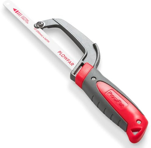 PLOWFAR Aluminum Frame Mini Hacksaw with 250mm Flexible Bi-Metal HSS Hacksaw Blade for Metal and Wood