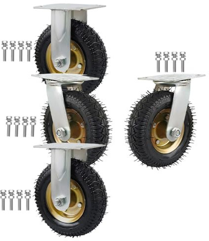 4 Stück Lenkrolle Luftrad, Industrierollen Schwerlast Tragfähigkeit:600KG Abriebfest, Bockrolle Stoßdämpfung Leise Mit Armaturen, Zum Speisewagen Mechanisch Möbel Luftreifen Gummiräder