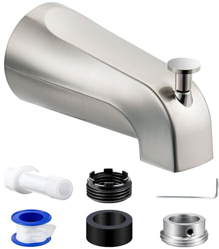 Dreyoo Wannenauslauf (universell passend für 1,27 cm Kupferrohr, 1,27 cm IPS und 1,9 cm IPS), Badezimmer-Badewannen-Wasserhahn mit Adaptern und Sechskantschlüssel (gebürstetes Nickel, einfach)