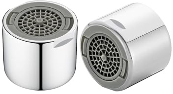 2 Stück FM22 (22mm) Strahlregler aus Messing, Wasserhahn Aufsatz | Einstellbarer Wasseraustrittswinkel, Abnehmbares Reinigungs Filter Sieb, für Wasserhähne, Geräuscharmes Wasser Blasenwasser