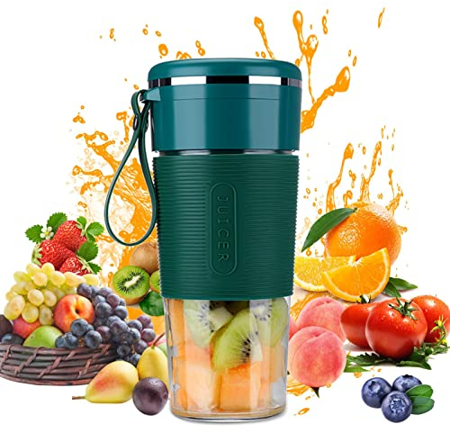 Gobelet mélangeur portable - 300 ml - Mixeur personnel, shakes à fruits et extracteur de jus - Mixeur sans fil à piles - Machine à smoothie avec coupe à deux lames en acier inoxydable - Pour voyage,