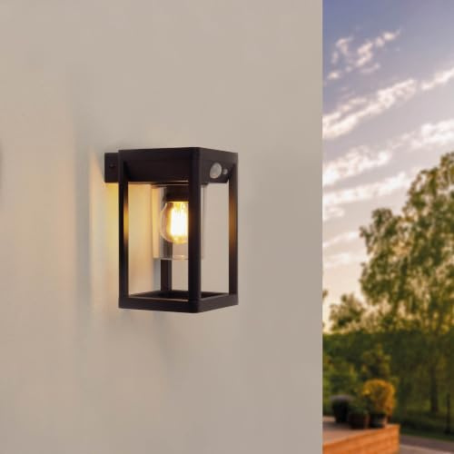 Ledvion LED Solar Wandleuchte mit Bewegungssensor quadratisch klar schwarz | Ohne festen Stromanschluss nutzbar und praktisch für Gartenweg Zaun Terrasse oder Beet