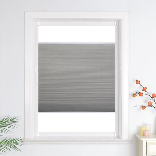 Heichkell Wabenplissee ohne Bohren Rollo Sonnenschutz Sichtschutz Doppelplissee Klemmfix Plissee Farbecht für Fenster und Tür, Grau BxH 80x110 cm