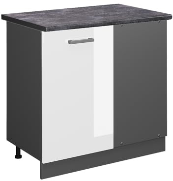 Vicco Eckunterschrank R-Line, Weiß Hochglanz, 86 cm | Verbindet zwei Küchenseiten · AP Anthrazit inkl. · Höhenverstellbare Füße · 1 Tür · Großer Innenraum ✓