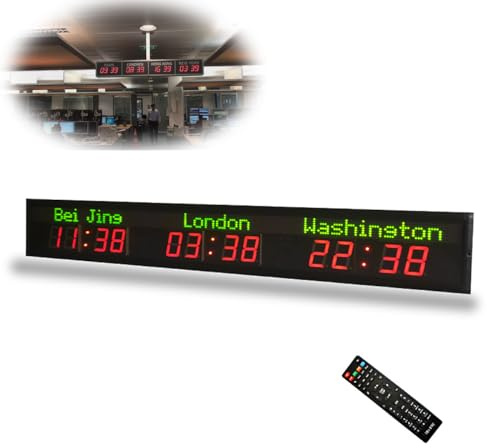 QYLTTDM Classic 3 City World Time Wall Clock, Automatic Calibration, LED World Large Wall Clock, Personalized City Time Zone, The Annual Error is Less Than 2 Minutes, 5-Level Brightness Adjustment