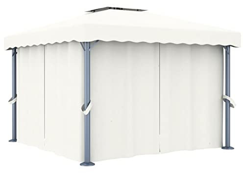 ZEYUAN Pavillon mit Vorhang, Faltpavillon, Pergola, Partyzelt, Standmarkise, Sonnenzelt, Garten Pavillion, Grillpavillon, 3x3 m Cremeweiß Aluminium