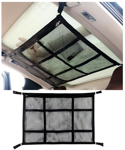 Kweiugfi Filet à bagages de voiture - Double couche - Universel pour camping-car, toit de voiture avec poches zippées - Noir 70 x 50 cm - Polyester - Bouton-pression - 2 mm - Voiture, Camionnette