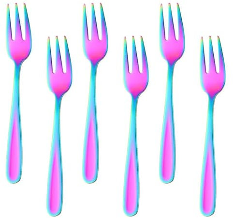 Buyer Star 5.5 Inch Mini Fork Set, 6 Pieces Stainless Steel Rainbow Fork, Table Forks, Cake Forks, Dessert Forks for Home, Restaurant, Appetiser Cocktail Fork Set, Dishwasher Safe
