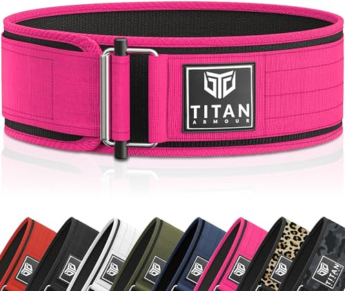 Titan Armour® Premium Gewichthebergürtel, selbstsichernd, Fitnessgürtel: Powerlifting, Kreuzheben, olympisches Heben, Kniebeugen, funktionaler Gewichthebergürtel, Herren und Damen, UK-Marke (Pink