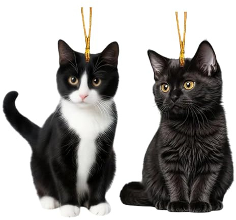 Fukamou Katzen-Weihnachtsschmuck Für Baum,Katzen-Weihnachtsschmuck | Dekorativer | 2D-Aus -Acryl, 2er-Set Auto-Innenraumschmuck Für Weihnachtsbäume