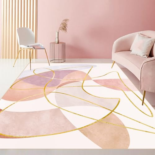 Tappeti Soggiorno 120 x 180 cm, Rosa, Giallo oro, Arancione, Bianco crema, Disegni geometrici moderni, Tappeto lavabile Camera da letto Donna Ragazze Decorazioni,