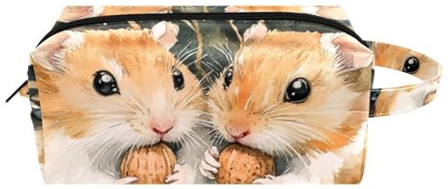 Reise-Kulturbeutel, Kosmetiktasche für Damen, Mikrofaser-Leder, Make-up-Tasche, Organizer mit Reißverschluss, Hamster und Nüsse, multi, 8.2x3.1x3.5 in/21x8x9 cm, Kulturbeutel