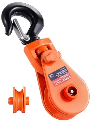 VEVOR Polea de Remolque con Gancho Giratorio Resistencia a la Rotura de 4,5 T, Diámetro de la Polea de 72,6 mm para Cuerda de Diámetro de 9,5 mm, para Remolque y Recuperación en Grúas, Cabrestantes