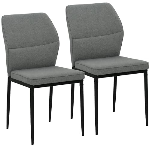 HOMCOM Velvet Dining Chairs Set of 2, Modern Armless Upholstered Kitchen Chairs with Metal Legs, Curved Back and Padded Seat, for Dining Room, Bedroom, Living Room, Grey