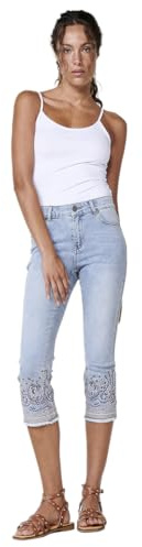 Koroshi Dam ljusblå etnisk broderi dubbel push up stretch capri jeans jeans byxor blå CL, Blå, 38