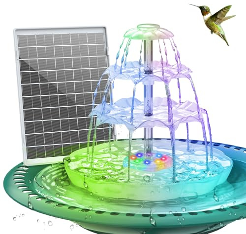 AISITIN DIY Brunnen,Vogeltränke Sets mit 6,5W Solar Springbrunnen mit Akku und LED, 3 Stufige Vogelfütterer für Draußen,Vogelbad und DIY Solarbrunnen Abnehmbar und Geeignet für Garten, Wasserspiel