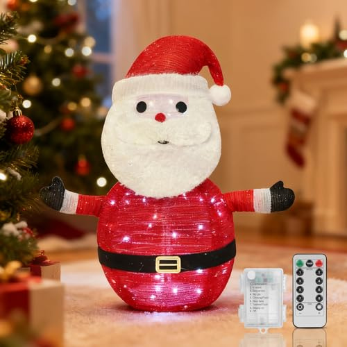 Aigostar Weihnachtsmann Weihnachtsdeko mit Batteriebox, mit Fernbedienung, 70cm, Kaltweiß, 8 Lichtmodi, 50 LEDs, Klappbare, Timer, IP44 für Innen und Außen, Winterdekoration