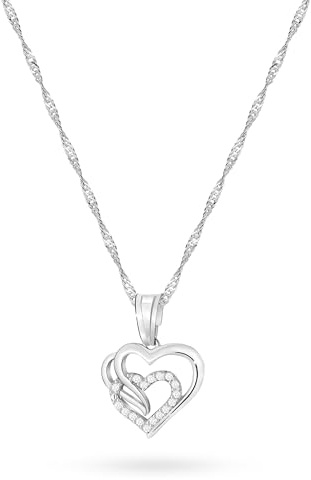 MARKO Damen Halskette 925 Sterling Silber vergoldet – Doppelherz Anhänger mit Zirkonia – Elegante Herz Kette – Geschenk für Frauen & Mädchen