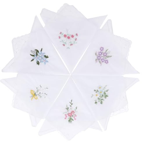6 Pcs Florale Stofftaschentücher Damen Spitzen-Taschentuch Taschentücher Baumwolle Baumwolle Damen mit Vintage Blumen Taschentuch für Hochzeitsfeier Ein tolles Geschenk zum Muttertag zu Weihnachten