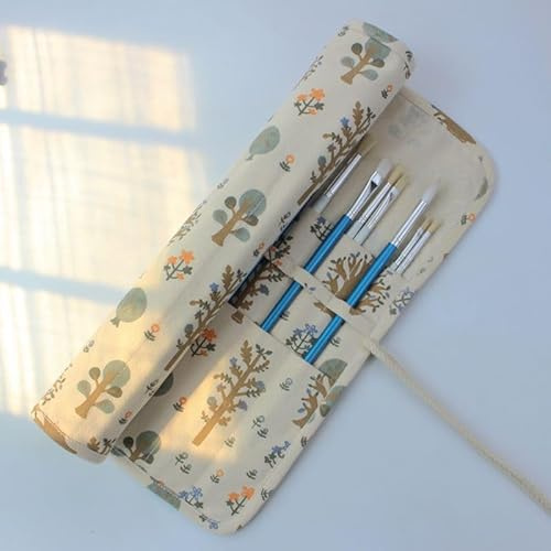 Ttdesefu Paint Brush Holder Storage 20 Slots Art Brush Roll Canvas Pouch Artist Holder Roll Up Brush Bag Case Paint Storage Canvas Pouch for Watercolor Gouache(Small tree model)