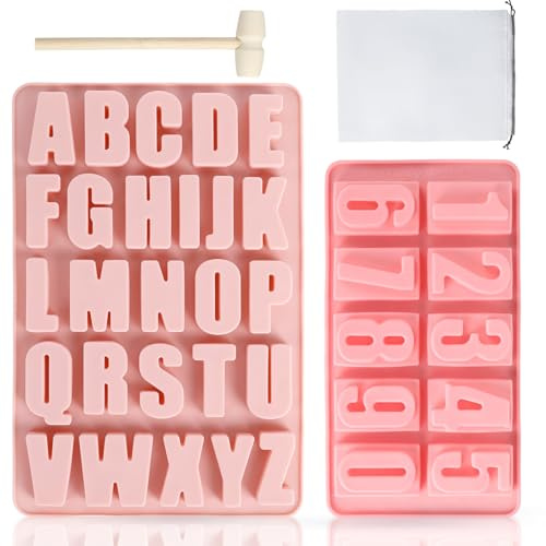 Silikonform Buchstaben und Silikonform Zahlen, A-Z & 0-9 Alphabet Zahlen Backform mit 3 Tropfpipette und 1 Holzhammer, Silikonformen Gießformen Buchstaben für Kuchen, Keks und SüßIgkeiten