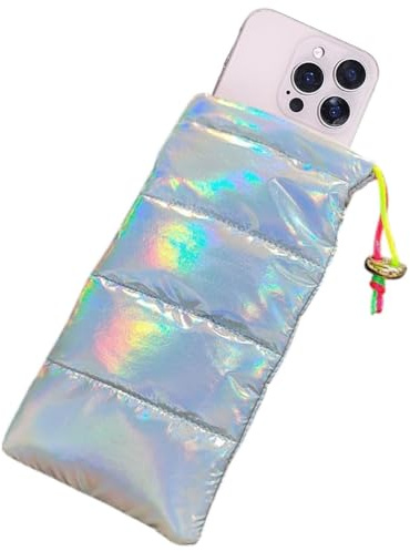 FUGLUS Thermo Handyhülle Tasche Universal Daunen Pouch Handysocke Weihnachten Geschenke für Smartphones Handy Winter Handyhülle Kompatibel iPhone 14 13 12Plus X, Samsung Galaxy ，Universell (Silber)
