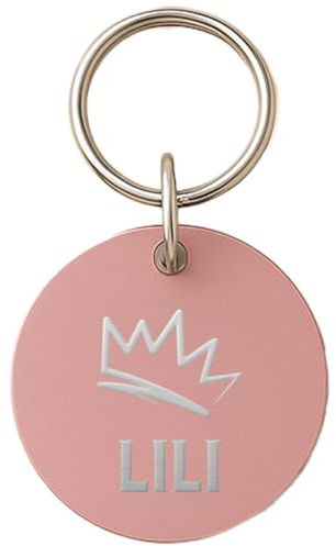 DEREGALOOS Chapa Identificativa Mascotas Personalizada Grabada 2 Caras. Forma de Circulo. Placa para Perros Gatos. Aluminio Ligero. Ideal para Collar o Arnés. No Incluye Anilla (Rosa, S)