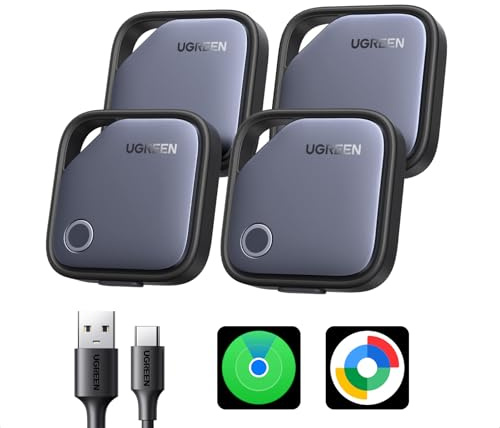 UGREEN Finder Duo (iOS and Android) Air Tracker Tags 4 Pack, Rechargeable Android Tracker Tags Bluetooth Key Finder Compatible with iOS and Android for Keys, Luggage and More